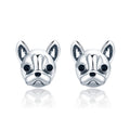 S925 Sterling Silver Animal Earrings Bulldog Plain Silver Earrings, SCE283 SCE283