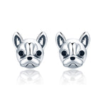S925 Sterling Silver Animal Earrings Bulldog Plain Silver Earrings, SCE283 SCE283