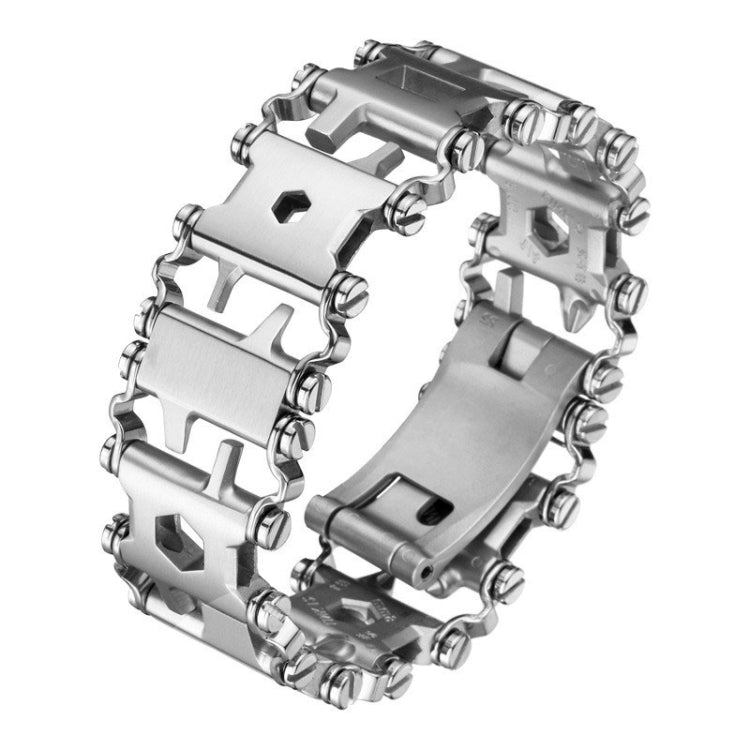 Multifunctional Stainless Steel Outdoor Survive Tool Bracelet for Men Wide Silver
