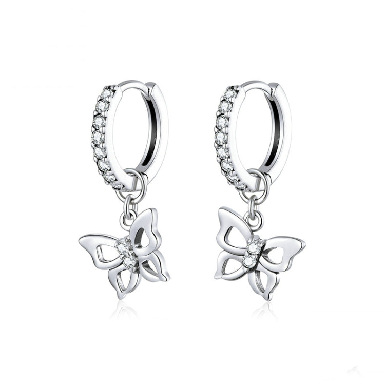 Butterfly S925 Sterling Silver Earrings Hollow Zircon Earrings, SCE833 SCE833