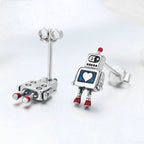 Robot S925 Sterling Silver Earrings Dripping Oil Hypoallergenic Earrings, SCE477
