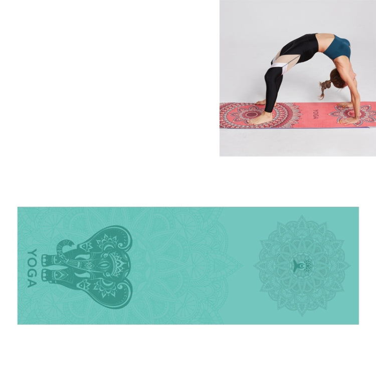 Portable Printed Non-slip Environmental Protection Yoga Mat Drape, Size: 185 x 63cm, Practitioner, Tibetan Green Lotus, Huilongqing, Mandolin, Green Lucky Elephant, Red Heart Lotus, Saint Golden Wolf, Sacred Heart Lotus, Century Lotus, Powder Bit... Green Lucky Elephant