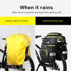 Rhinowalk Three-in-one Multifunctional Bicycle Rear Shelf Pannier Waterproof Long-distance Equipment, Full Black, Black Green