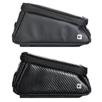 Rhinowalk Bicycle Front Tube Bag Waterproof Mobile Phone Touch Screen Multi-function Bicycle Handlebar Bag, Carbon Fiber Black, Matt Black