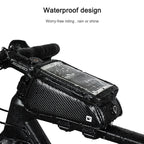 Rhinowalk Bicycle Front Tube Bag Waterproof Mobile Phone Touch Screen Multi-function Bicycle Handlebar Bag, Carbon Fiber Black, Matt Black