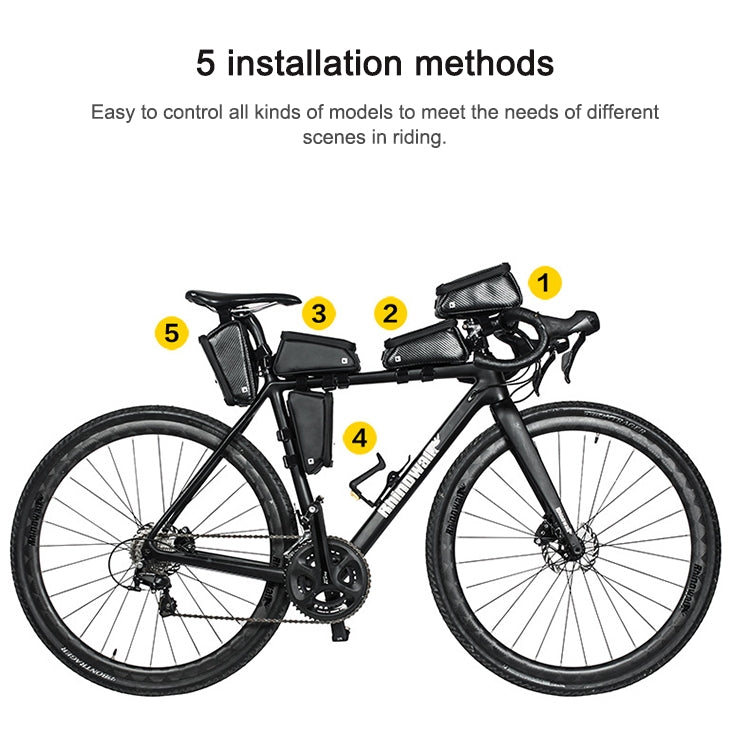 Rhinowalk Bicycle Front Tube Bag Waterproof Mobile Phone Touch Screen Multi-function Bicycle Handlebar Bag, Carbon Fiber Black, Matt Black