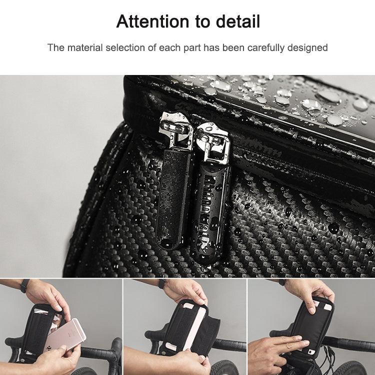 Rhinowalk Bicycle Front Tube Bag Waterproof Mobile Phone Touch Screen Multi-function Bicycle Handlebar Bag, Carbon Fiber Black, Matt Black