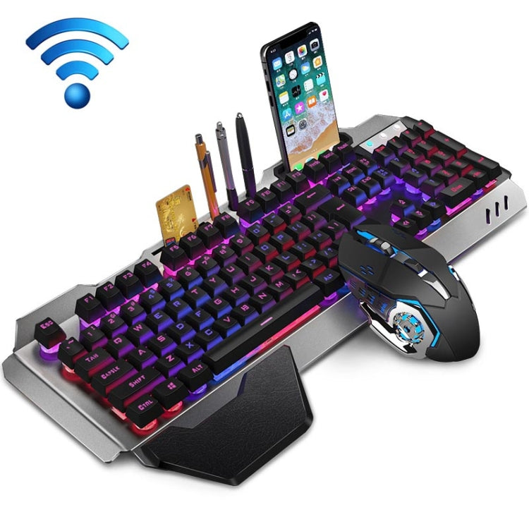 K680 Rechargeable Wireless Keyboard and Mouse Set, Black Mixed Color, Silver White Ice Blue – Electroplating Black Mixed Color