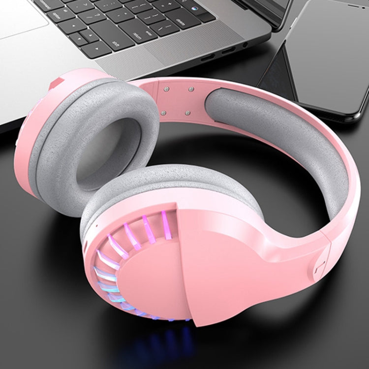 SH33 Bluetooth Wired Dual-mode RGB Headset Mobile Phone Heavy Bass Noise Reduction Gaming Headset, Black, Pink – Bluetooth, TPU