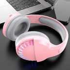 SH33 Bluetooth Wired Dual-mode RGB Headset Mobile Phone Heavy Bass Noise Reduction Gaming Headset, Black, Pink – Bluetooth, TPU