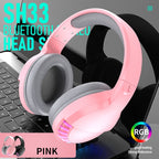 SH33 Bluetooth Wired Dual-mode RGB Headset Mobile Phone Heavy Bass Noise Reduction Gaming Headset, Black, Pink – Bluetooth, TPU