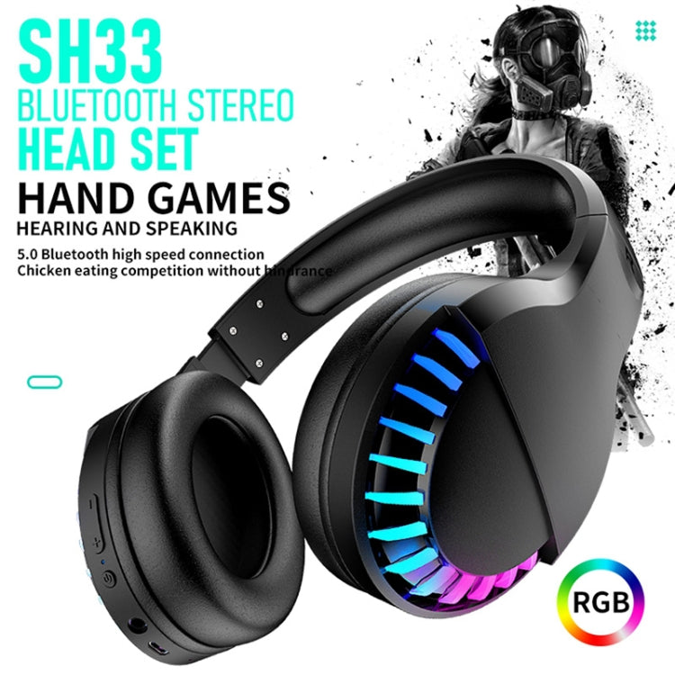 SH33 Bluetooth Wired Dual-mode RGB Headset Mobile Phone Heavy Bass Noise Reduction Gaming Headset, Black, Pink – Bluetooth, TPU