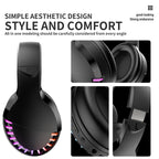 SH33 Bluetooth Wired Dual-mode RGB Headset Mobile Phone Heavy Bass Noise Reduction Gaming Headset, Black, Pink – Bluetooth, TPU