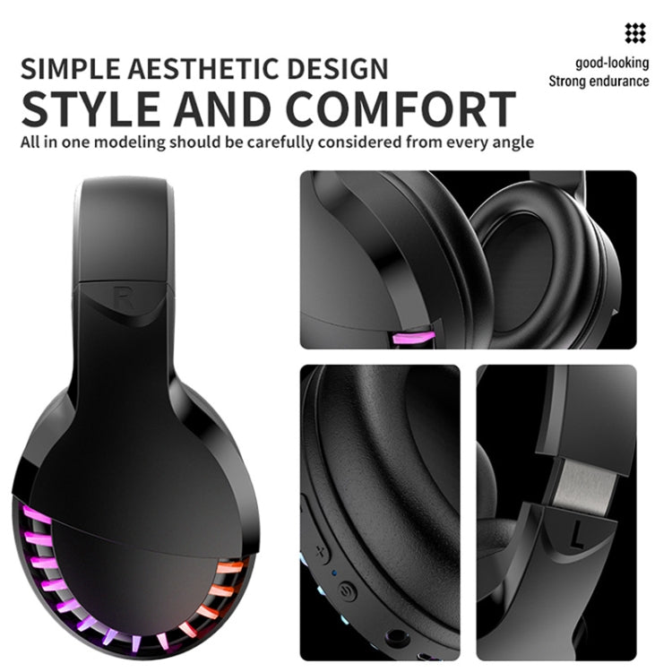 SH33 Bluetooth Wired Dual-mode RGB Headset Mobile Phone Heavy Bass Noise Reduction Gaming Headset, Black, Pink – Bluetooth, TPU