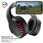 SH33 Bluetooth Wired Dual-mode RGB Headset Mobile Phone Heavy Bass Noise Reduction Gaming Headset, Black, Pink – Bluetooth, TPU
