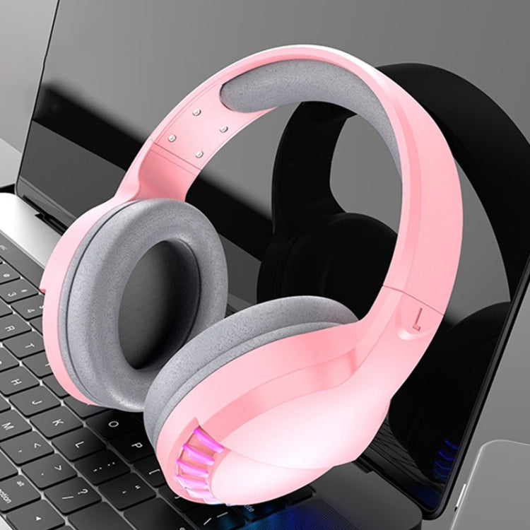 SH33 Bluetooth Wired Dual-mode RGB Headset Mobile Phone Heavy Bass Noise Reduction Gaming Headset, Black, Pink – Bluetooth, TPU