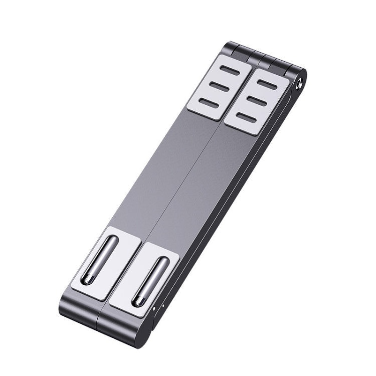 Metal Laptop Stand Computer Cooling Folding Mini Flat Raised Bracket, Gray, Silver – Aluminum Alloy, Non-slip