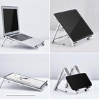 Metal Laptop Stand Computer Cooling Folding Mini Flat Raised Bracket, Gray, Silver – Aluminum Alloy, Non-slip