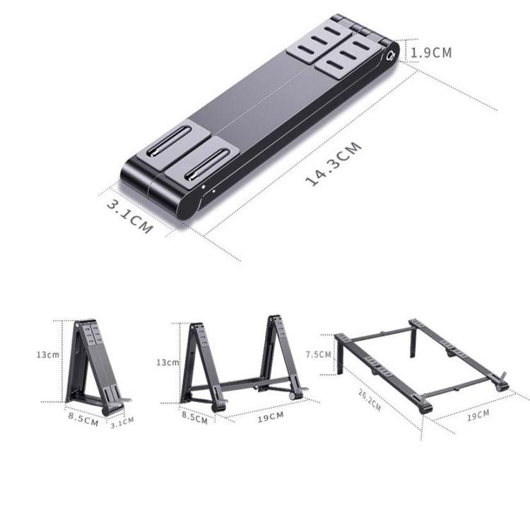 Metal Laptop Stand Computer Cooling Folding Mini Flat Raised Bracket, Gray, Silver – Aluminum Alloy, Non-slip