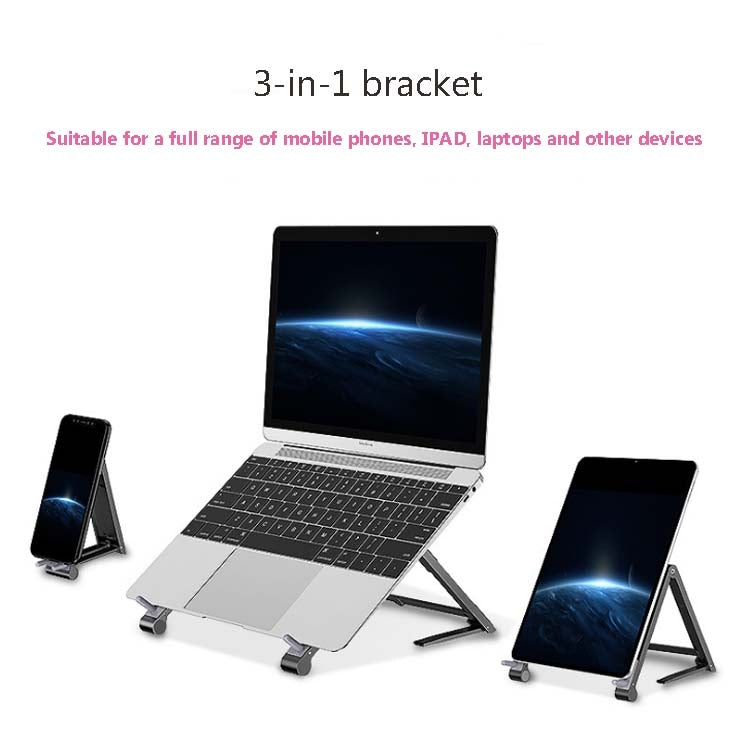 Metal Laptop Stand Computer Cooling Folding Mini Flat Raised Bracket, Gray, Silver – Aluminum Alloy, Non-slip