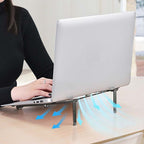 Metal Laptop Stand Computer Cooling Folding Mini Flat Raised Bracket, Gray, Silver – Aluminum Alloy, Non-slip