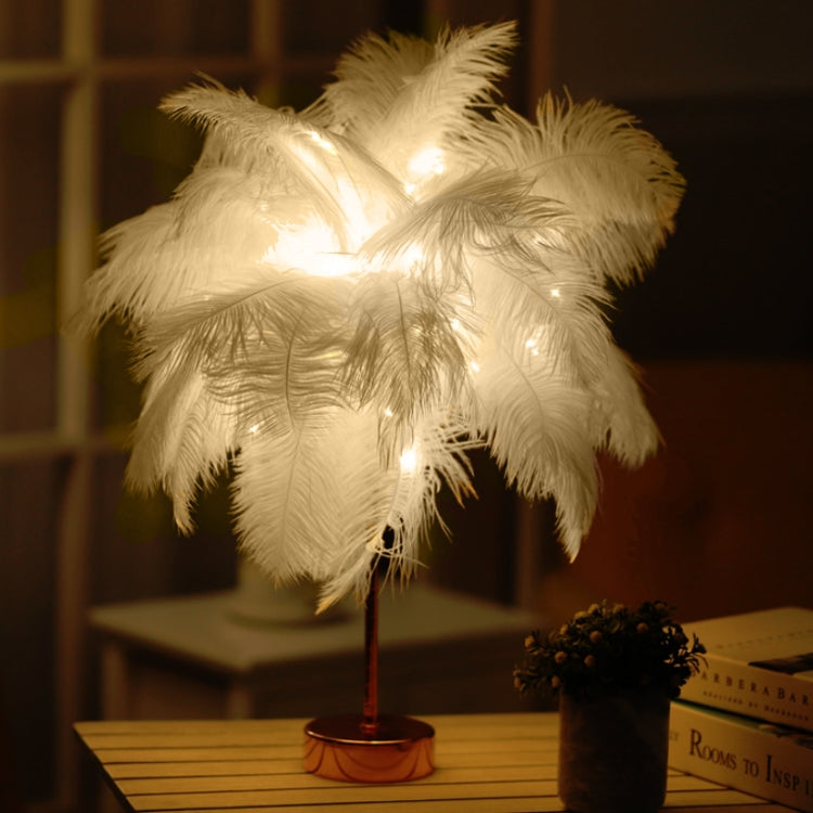 Ostrich Feather Table Lamp Wrought Iron Night Light LED Copper Wire Lamp, Yellow, Grey, Violet, Orange, Royal Blue Yellow