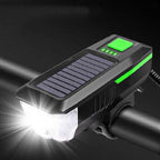 Bicycle Solar Headlight Horn Light Night Riding USB Charging Headlight Bicycle Glare Flashlight Equipment, Green, Blue, Orange, Red Green Green