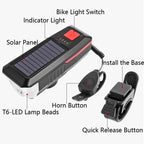 Bicycle Solar Headlight Horn Light Night Riding USB Charging Headlight Bicycle Glare Flashlight Equipment, Green, Blue, Orange, Red