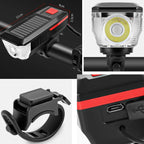 Bicycle Solar Headlight Horn Light Night Riding USB Charging Headlight Bicycle Glare Flashlight Equipment, Green, Blue, Orange, Red
