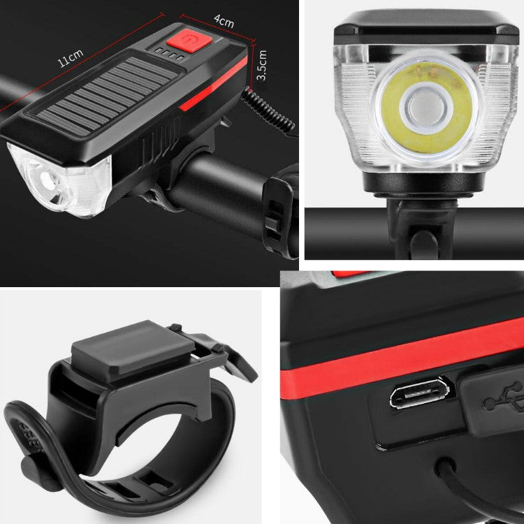 Bicycle Solar Headlight Horn Light Night Riding USB Charging Headlight Bicycle Glare Flashlight Equipment, Green, Blue, Orange, Red