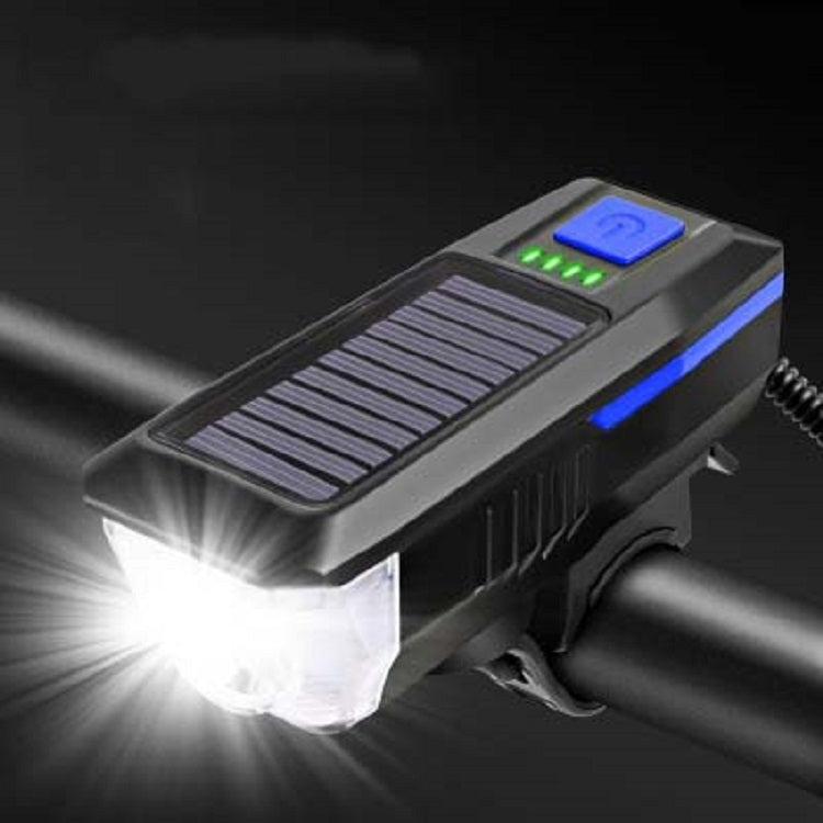 Bicycle Solar Headlight Horn Light Night Riding USB Charging Headlight Bicycle Glare Flashlight Equipment, Green, Blue, Orange, Red – Waterproof, Wear-resistant Blue Blue