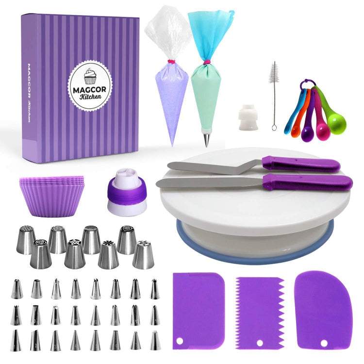 Cake Turntable Set Decorating Table Decorating Mouth Silicone Bag Baking DIY Combination, 6 PCS/Set, 12 PCS/Set, 60 PCS/Set – Non-slip 60 PCS Set