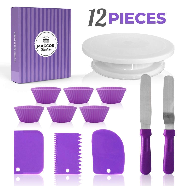 Cake Turntable Set Decorating Table Decorating Mouth Silicone Bag Baking DIY Combination, 6 PCS/Set, 12 PCS/Set, 60 PCS/Set – Non-slip 12 PCS Set