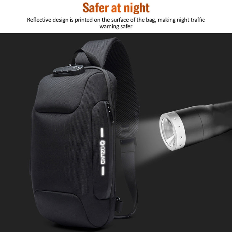 OZUKO 9223 Anti-theft Men Chest Bag Waterproof Crossbody Bag with External USB Charging Port, Standard Size, Large Size