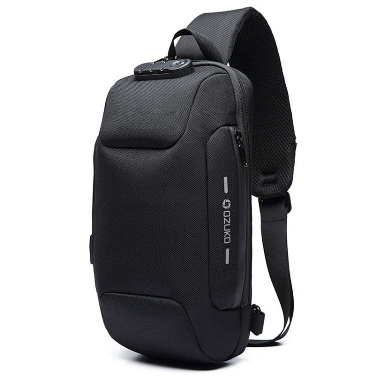 OZUKO 9223 Anti-theft Men Chest Bag Waterproof Crossbody Bag with External USB Charging Port, Standard Size, Large Size Standard Size Black