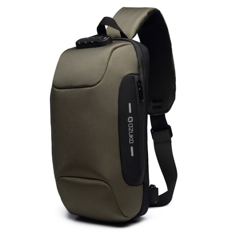 OZUKO 9223 Anti-theft Men Chest Bag Waterproof Crossbody Bag with External USB Charging Port, Standard Size, Large Size – Waterproof Standard Size Army Green
