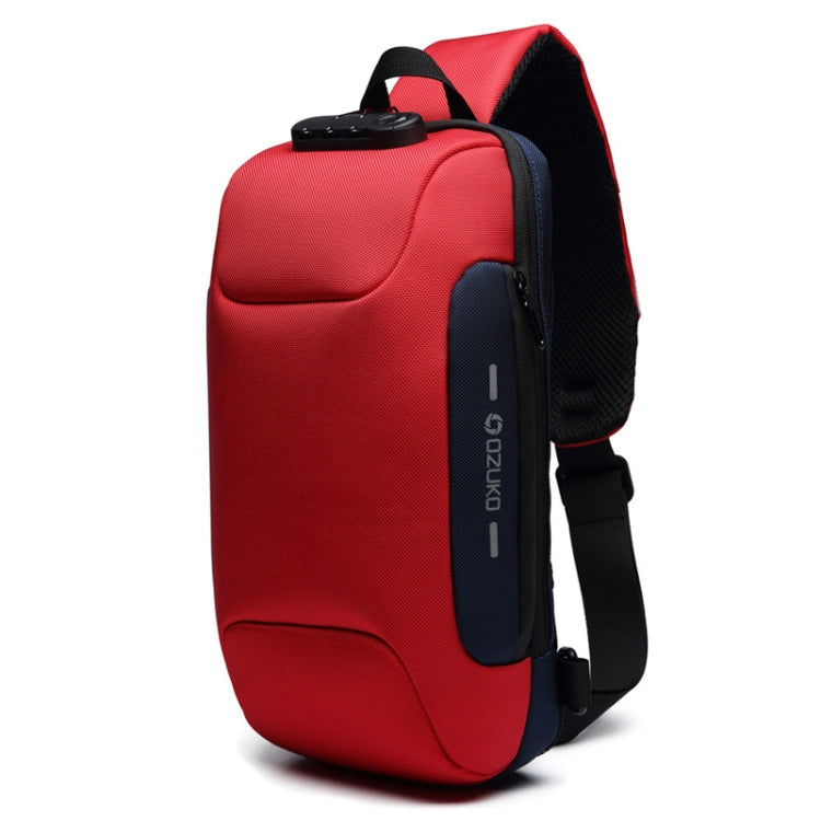 OZUKO 9223 Anti-theft Men Chest Bag Waterproof Crossbody Bag with External USB Charging Port, Standard Size, Large Size – Waterproof Standard Size Red