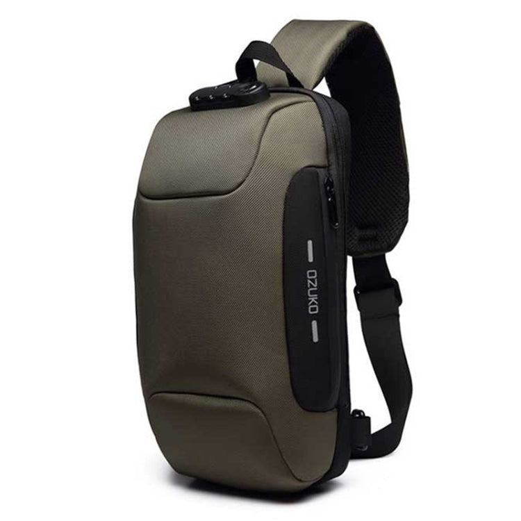 OZUKO 9223 Anti-theft Men Chest Bag Waterproof Crossbody Bag with External USB Charging Port, Standard Size, Large Size – Waterproof Large Size Army Green