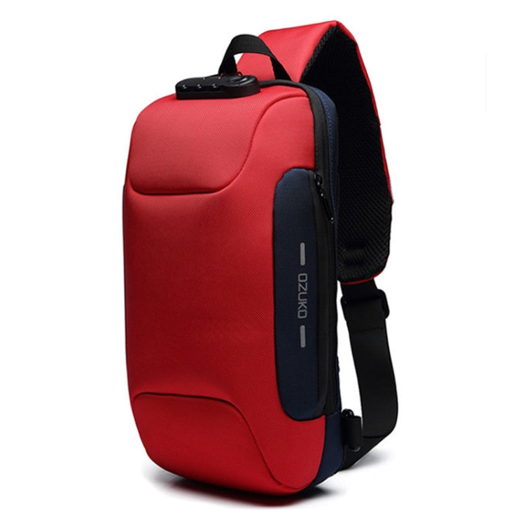 OZUKO 9223 Anti-theft Men Chest Bag Waterproof Crossbody Bag with External USB Charging Port, Standard Size, Large Size – Waterproof Large Size Red