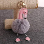Flamingo Pompom Fluffy Plush Soft Keychain Pendant Stuffed Plush Keychains Light Grey