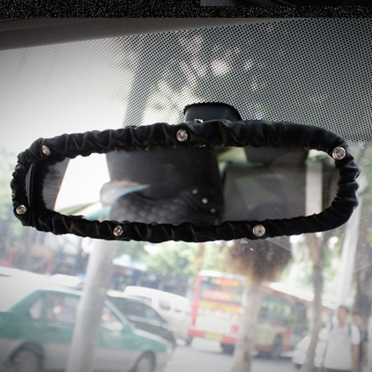Crystal Car Interior Accessories Rear View Mirror Cover Leather Auto Rearview Mirror Cover Decoration – Leather