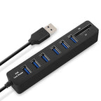 Multi USB 2.0 Hub USB Splitter High Speed 6 Ports with TF SD Card Reader – Durable Build, Easy to Use Black