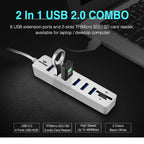 Multi USB 2.0 Hub USB Splitter High Speed 6 Ports with TF SD Card Reader – Durable Build, Easy to Use