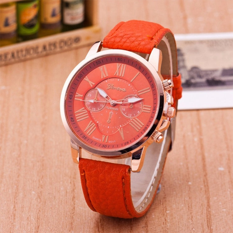 Women and Men Fashion Quartz Watches Leather Sports Casual Watch Orange