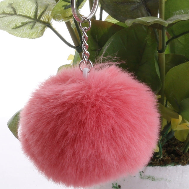 Simple Key Chain Fur Ball Pompon Keychain Pompom Artificial Rabbit Fur Animal Keychains for Woman Car Bag Key Rings – Durable Build, Easy to Use Watermelon Red