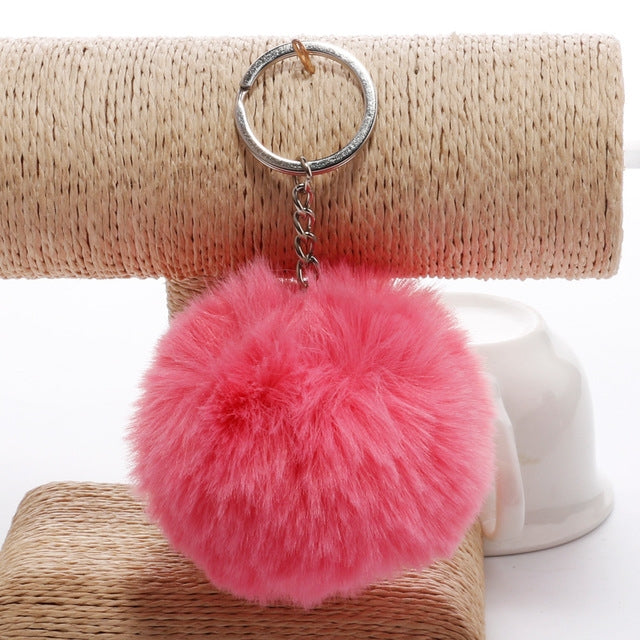Simple Key Chain Fur Ball Pompon Keychain Pompom Artificial Rabbit Fur Animal Keychains for Woman Car Bag Key Rings – Durable Build, Easy to Use magenta