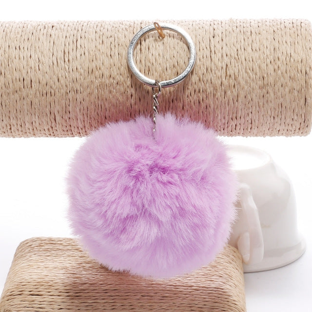 Simple Key Chain Fur Ball Pompon Keychain Pompom Artificial Rabbit Fur Animal Keychains for Woman Car Bag Key Rings – Durable Build, Easy to Use light purple