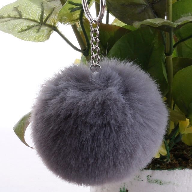 Simple Key Chain Fur Ball Pompon Keychain Pompom Artificial Rabbit Fur Animal Keychains for Woman Car Bag Key Rings – Durable Build, Easy to Use light gray