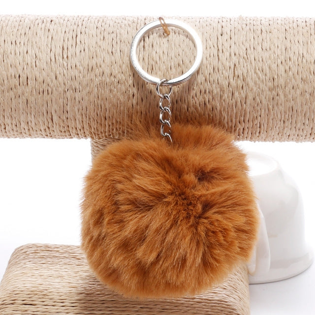 Simple Key Chain Fur Ball Pompon Keychain Pompom Artificial Rabbit Fur Animal Keychains for Woman Car Bag Key Rings – Durable Build, Easy to Use brown
