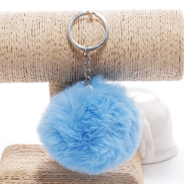 Simple Key Chain Fur Ball Pompon Keychain Pompom Artificial Rabbit Fur Animal Keychains for Woman Car Bag Key Rings – Durable Build, Easy to Use blue